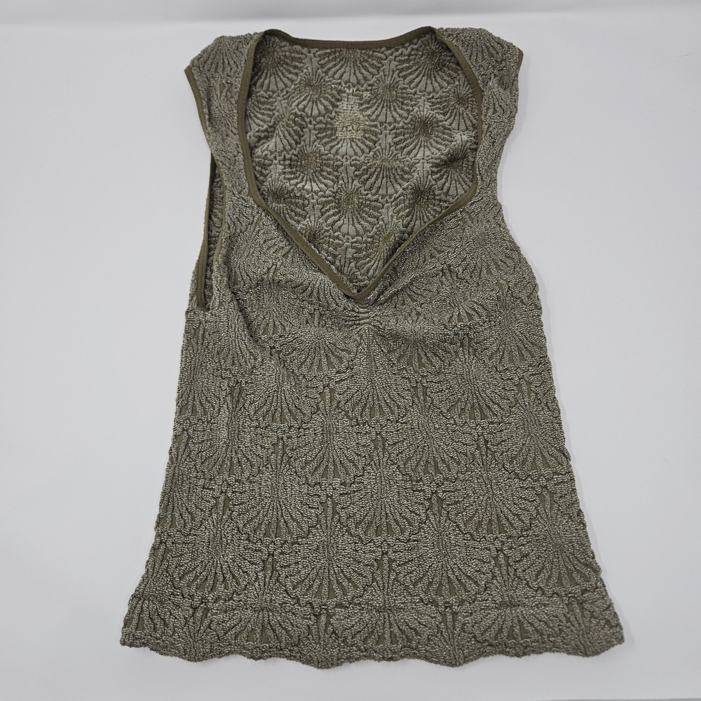 Free People Tank Top Womens Large Green Textured Popcorn Knit V-Neck Sleeveless
